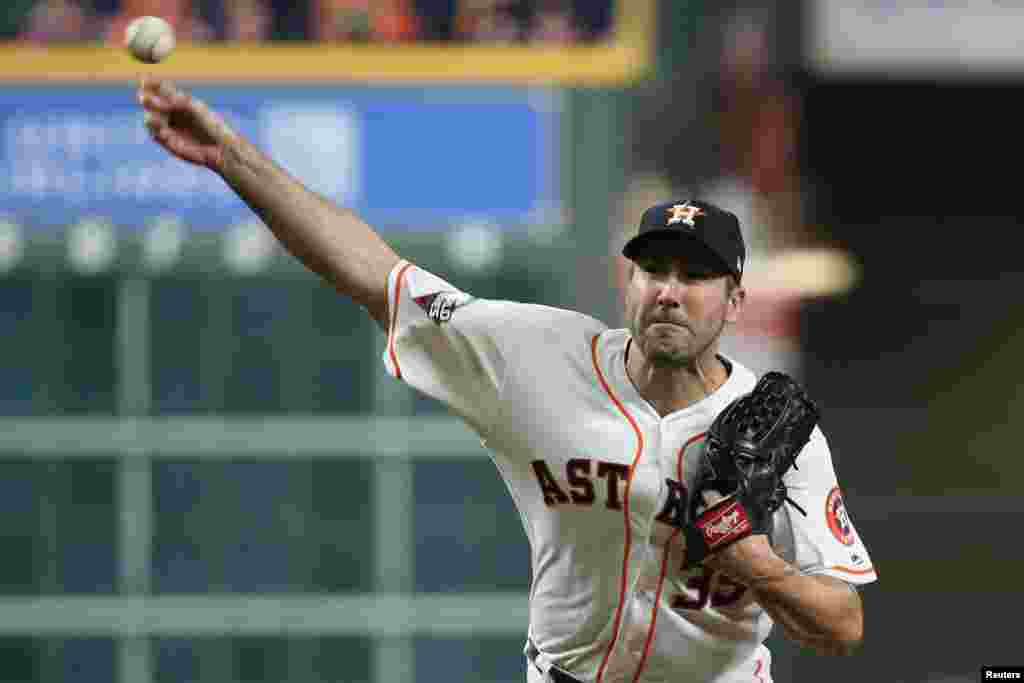Nada pudo el serpentinero Justin Verlander para detener a los Nacionales de Washington en una segunda velada de la Serie Mundial el 23 de octubre de 2019. Reuters/Troy Taormina-USA TODAY Sports.