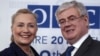 U.S. Secretary of State Hillary Clinton meets Irish Foreign Minister Eamon Gilmore at the Organization for Security and Co-operation in Europe (OSCE) conference opening session in Dublin, December 6, 2012. 