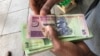A man in Harare holds bondnotes issued by Reserve Bank of Zimbabwe, Oct. 15, 2018. The introduction of bond notes - a currency Zimbabwe started printing two years ago to ease the situation -- has not helped. (C.Mavhunga/VOA)