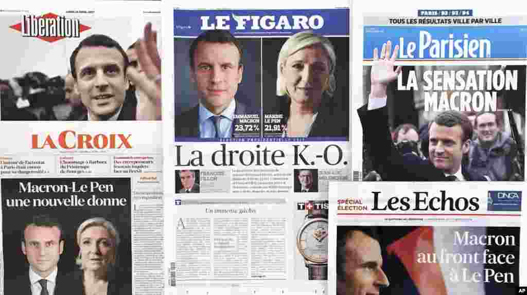 Macron, Lepen la une des journaux français, le 24 avril 2017.
