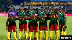 L'équipe des lions indomptables lors des demi-finales contre le Ghana à Franceville, au Gabon, le 2 février 2017.