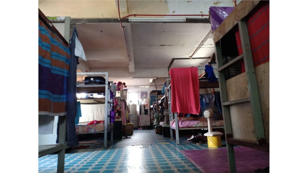 A photo provided by labor rights advocate Andy Hall shows a migrant worker dorm room in Malaysia.