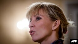 Maria Zakharova, porte-parole du ministère russe des Affaires étrangères, lors d'un entretien avec l'AFP à Moscou le 16 janvier 2018.