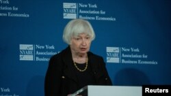 La secretaria del Tesoro de EEUU, Janet Yellen habla sobre el legado económico de la administración Biden en un evento en Nueva York, el 15 de enero de 2025.