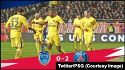 Les joueurs de PSG célèbrent leur victoire 2-0 contre Troyes en match du championnat de France, 3 mars 2018. (Twitter/PSG)