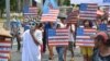 Anti-American military protesters head toward the U.S. embassy in Manila ahead of President Barrack Obama's visit to the Philippines, April 23, 2014. (Simone Orendain/VOA)