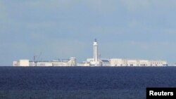 Chinese structures are pictured on the disputed Spratlys island in South China Sea, April 21, 2017. 