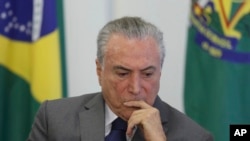 Brazil's President Michel Temer attends a ceremony at the Planalto presidential palace, in Brasilia, Brazil, April 12, 2017.