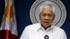 Philippine Foreign Secretary Albert del Rosario delivers a statement during a news conference in Manila, March 30, 2014.