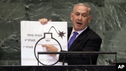 Benjamin Netanyahu, Primer Ministro de Israel expresó que nada amenaza más la paz en el mundo que el armamentismo nuclear de Irán, durante la Asamblea General de las Naciones Unidas.