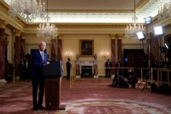 FILE - In this Feb. 4, 2021, file photo, President Joe Biden speaks about foreign policy, at the State Department in Washington.