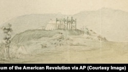 This watercolor painting is the only known wartime depiction of George Washington's army command center tent during the Revolutionary War.