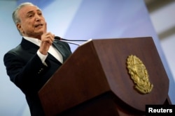 Brazil's President Michel Temer speaks at Planalto Palace in Brasilia, Brazil, May 20, 2017.