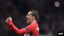 Antoine Griezmann, jubile à l'issue du match contre l'Arsenal FC, Italie, le 3 mai 2018.
