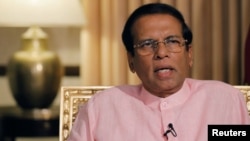 Presiden Sri Lanka, Maithripala Sirisena berbicara di Kolombo.