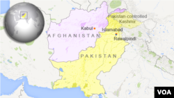 Peta wilayah Pakistan, Afghanistan dan kawasan Kashmir yang disengketakan.