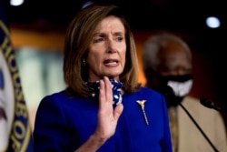 House Speaker Nancy Pelosi of Calif. speaks at a news conference on Capitol Hill in Washington, July 24, 2020, on the extension of federal unemployment benefits.