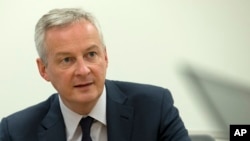 Le ministre français des Finances, Bruno Le Maire, lors d'une conférence de presse en marge des assemblées annuelles Banque mondiale / FMI à Washington, en octobre. 18, 2019.