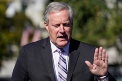 FILE - White House Chief of Staff Mark Meadows speaks to the media in Washington, Oct. 2, 2020.