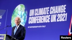 Presiden AS Joe Biden berbicara dalam Konferensi Perubahan Iklim PBB (COP26) di Glasgow, Skotlandia, Inggris, 2 November 2021. (Foto: Evan Vucci via REUTERS)