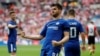 Le joueur de Chelsea Alvaro Morata fête son deuxième but, à Londres, le 22 avril 2018.