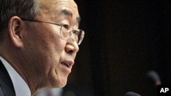 联合国秘书长潘基文今天在日内瓦联合国欧洲总部对媒体发言
