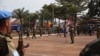 United Nations peace keeping troops take part in a ceremony in the capital city of Bangui, Central African Republic, Sept. 15, 2014.