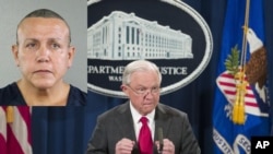 Jeff Sessions. Pembeni ni picha ya mshukiwa Cesar Sayoc