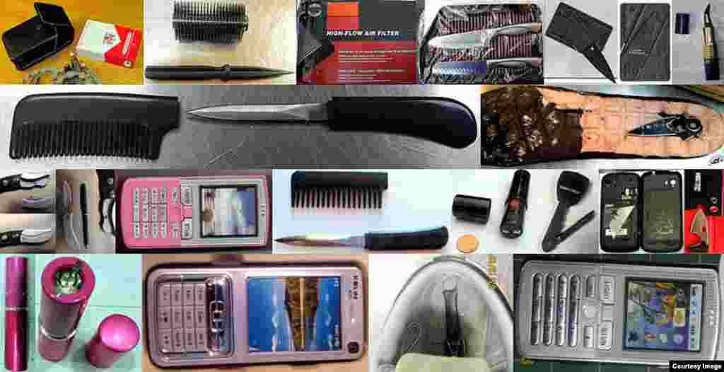 Sejumlah barang 'aneh' yang ditemukan TSA dari tas penumpang, seperti replika granat, senjata pelumpuh yang terlihat seperti lipstik, pisau, tongkat dan senjata lainnya. 