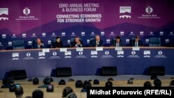Bosnia and Herzegovina -- Prime ministers of Western Balkans addressing at the EBRD 2019 Annual Meeting and Business Forum, in Sarajevo, May 8, 2019.
