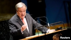 FILE - United Nations Secretary-General Antonio Guterres addresses the opening of the 74th session of the United Nations General Assembly at U.N. headquarters in New York City, New York, Sept. 24, 2019. 