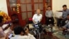 Prince Ranariddh announcing his return to the Funcinpec party in front of reporters, file photo. 