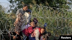Des migrants syriens passent la frontière entre la Serbie et la Hongrie, en août 2015. (REUTERS/Bernardett Szabo)