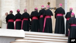 Bishops line up to greet Pope Francis during his weekly general audience, in St. Peter's Square, at the Vatican, Jan. 31, 2018.