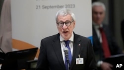 El canciller chileno, Alberto van Klaveren, habla durante una asamblea sobre el futuro en la sede de las Naciones Unidas, en Estados Unidos, el 21 de septiembre de 2023. El funcionario tachó la declaración del fiscal general venezolano sobre la muerte del exteniente Ronald Ojeda.