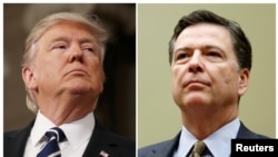 Une combinaison montrant le président Donald Trump, le 28 février 2017, à gauche, et l’ex-directeur James Comey, le 7 juillet 2016