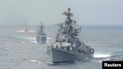 印度海軍艦隻游弋在印度南部港口金奈附近海域。 （資料圖片）
