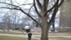 An autonomous flying robot avoids a tree on the Cornell Arts Quad (credit: Saxena lab)