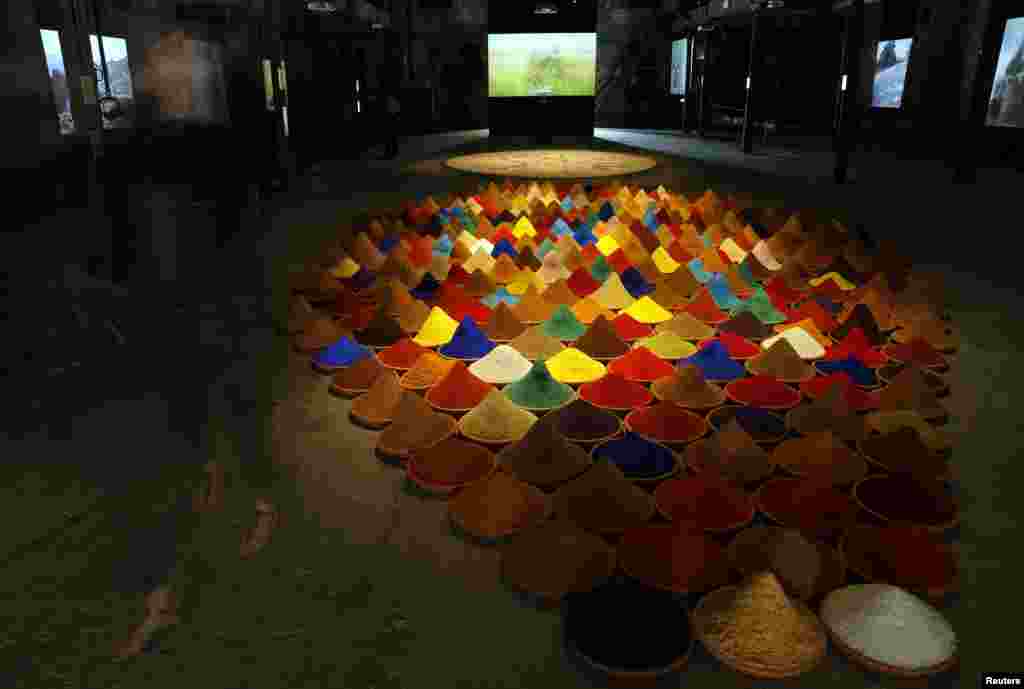 Instalasi seni berjudul "Campo de Color" dari seniman Bolivia Sonia Falcone. (Reuters/Stefano Rellandini)