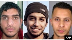 Cette combinaison de photos montre au centre Abdelhamid Abaaoud, cerveau présumé des attentats du 13 novembre 2015 à Paris Sur sa gauche Bilal Hadfi et à droite Salah Abdeslam.