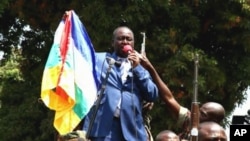 In this frame grab taken from APTN footage from Thursday, Dec. 27, 2012, President Francois Bozize addresses crowds, in Bangui, Central African Republic.