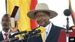 Presidente Ioweri Museveni durante a cerimônia de tomada de posse