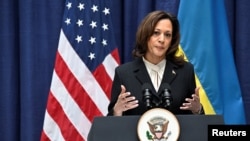 美國副總統賀錦麗（Kamala Harris）週五（2月16日）在慕尼黑安全會議上發表講話。