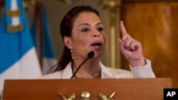 FILE - Guatemala's Vice President Roxana Baldetti speaks during a press conference at the Presidential House in Guatemala City, April 19, 2015.