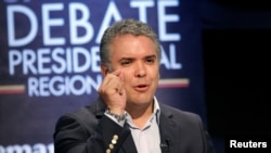 Ivan Duque, arrivé en tête du premier tour de la présidentielle, lors de la campagne électorale, à Medellin, Colombie, le 3 avril 2018.