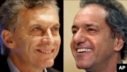Daniel Scioli y Mauricio Macri disputan la presidencia de Argentina.