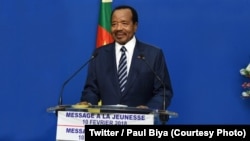 Le président camerounais Paul Biya prononce un discours à l'occasion de la fête de la Jeunesse, Yaoundé, Cameroun, 10 février 2018. (Twitter/Paul Biya)