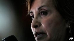 La presidenta de Perú, Dina Boluarte, habla con la prensa al final de la Cumbre del Amazonas, en el Centro de Convenciones Hangar en Belem, Brasil, el martes 8 de agosto de 2023. [AP/Eraldo Peres]