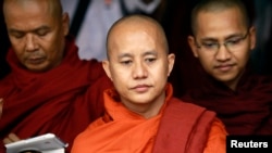 Buddhist monk Wirathu (C), leader of the 969 movement, June 27, 2013.