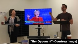 Actors practicing for new show, "Her Opponent."